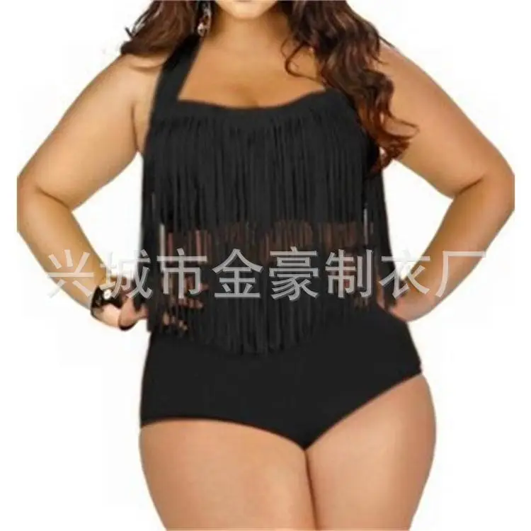 Plus Size Tassel Bikini Set Blue High Waist - Image 2
