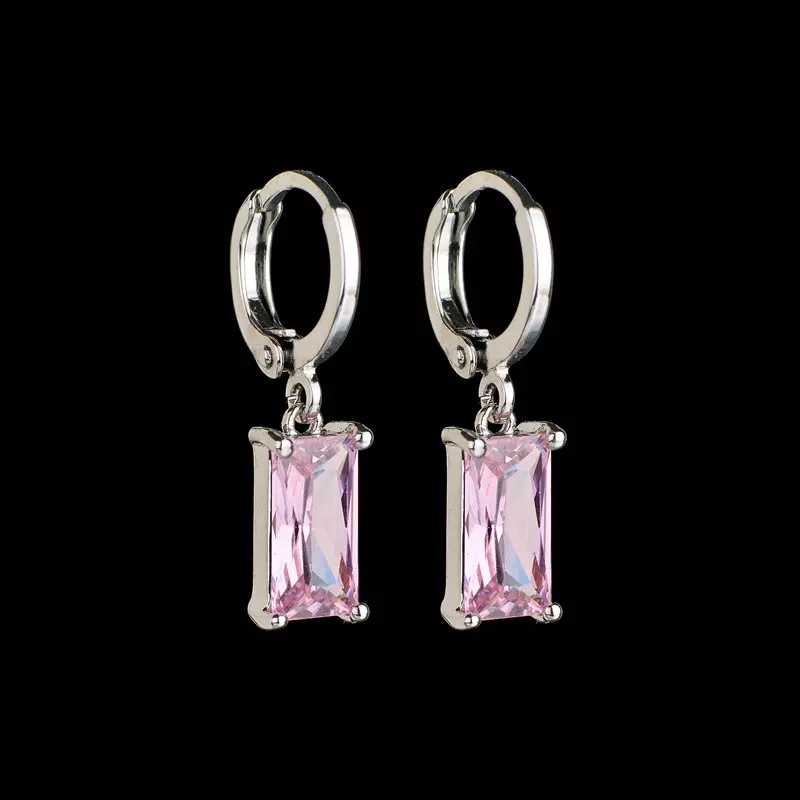 Pink Geometric Zircon Ear Buckles for Women