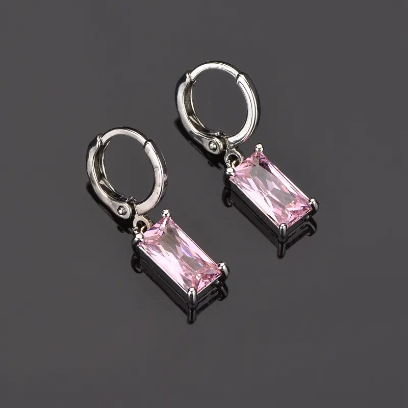 Pink Geometric Zircon Ear Buckles for Women