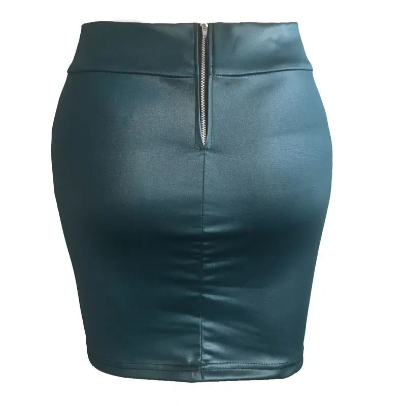 Women's Imitation Leather Mini Skirt High Waist Black - Image 7