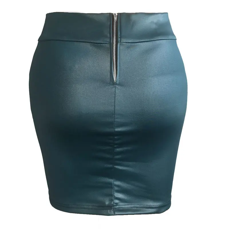 Women's Imitation Leather Mini Skirt High Waist Black - Image 3