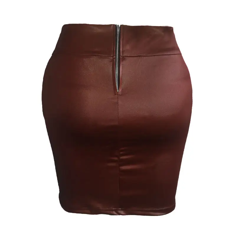 Women's Imitation Leather Mini Skirt High Waist Black - Image 4