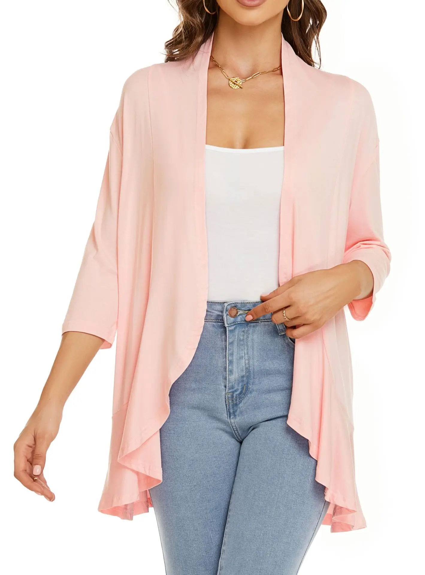 Women's Pink Seven-Sleeve Cardigan Jacket - Image 8
