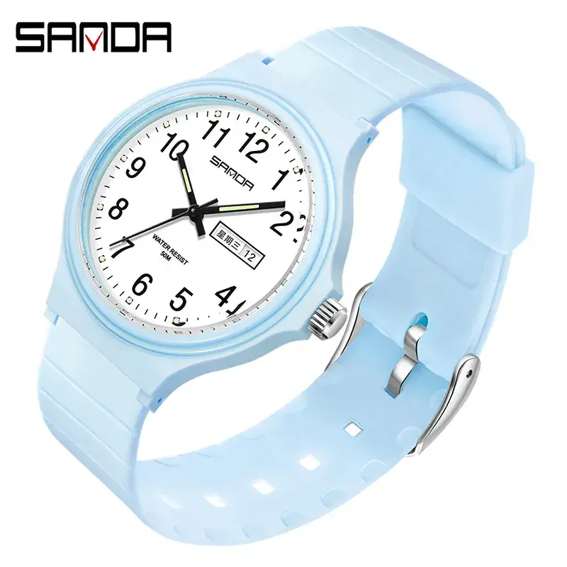 Sanda Mint Green Quartz Couple Watch with Dual Calendar - Image 17