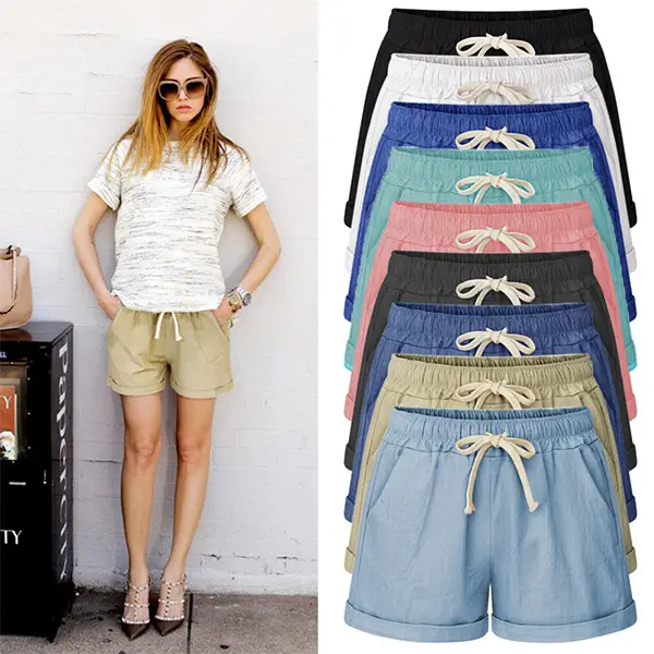 Women Cotton Shorts White Summer Loose Fit - Image 9