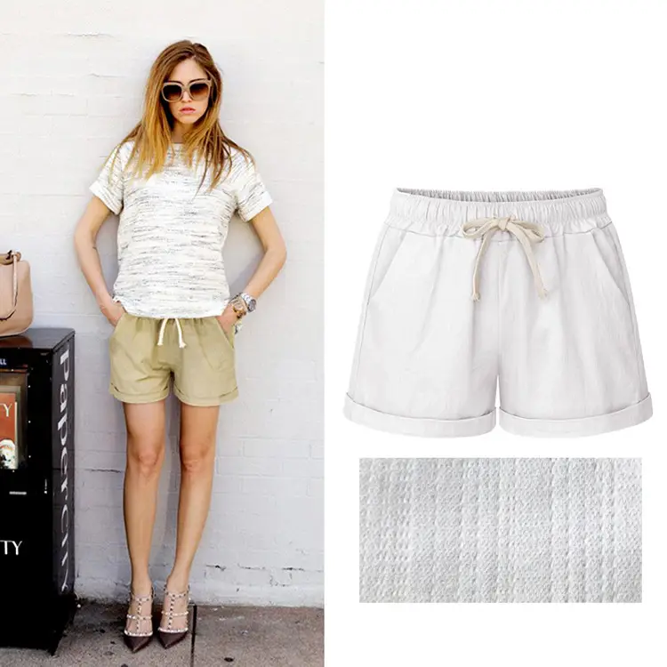 Women Cotton Shorts White Summer Loose Fit — feature 10