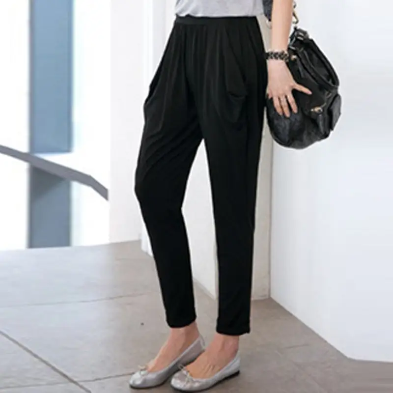 Women's Black Cropped Pants Plus Size Summer Loose Fit - Image 4