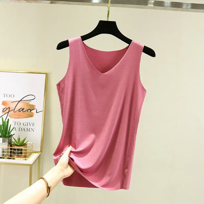 Women's Pink Modal V-Neck Camisole Slim Fit - Image 11