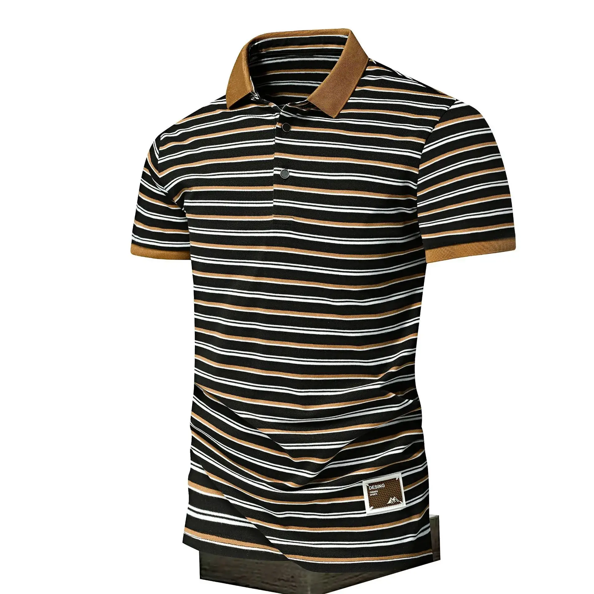 Men Striped Polo T-Shirt with Half Sleeve Lapel - Image 11