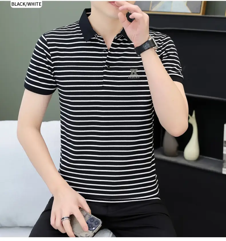 Men Striped Polo T-Shirt with Half Sleeve Lapel — feature 14