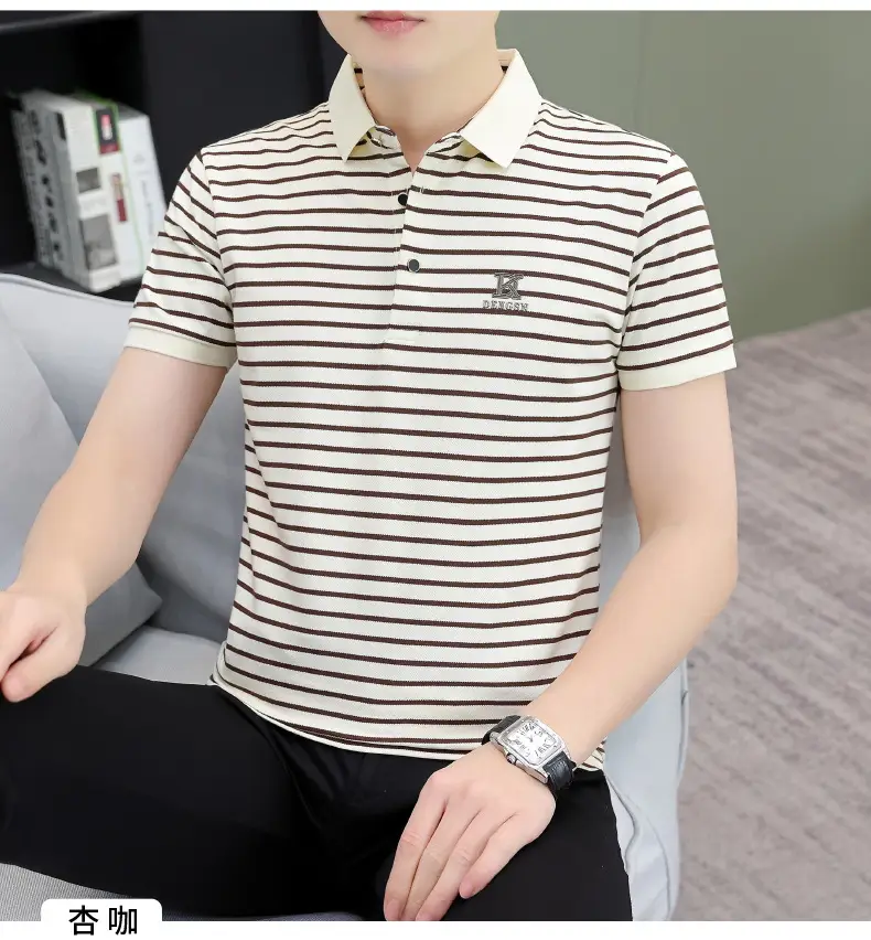 Men Striped Polo T-Shirt with Half Sleeve Lapel — feature 15