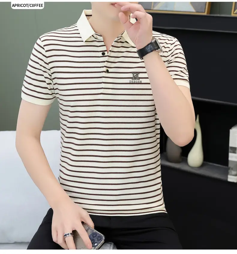 Men Striped Polo T-Shirt with Half Sleeve Lapel — feature 16