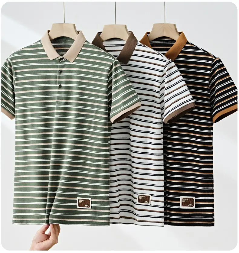 Men Striped Polo T-Shirt with Half Sleeve Lapel — feature 23
