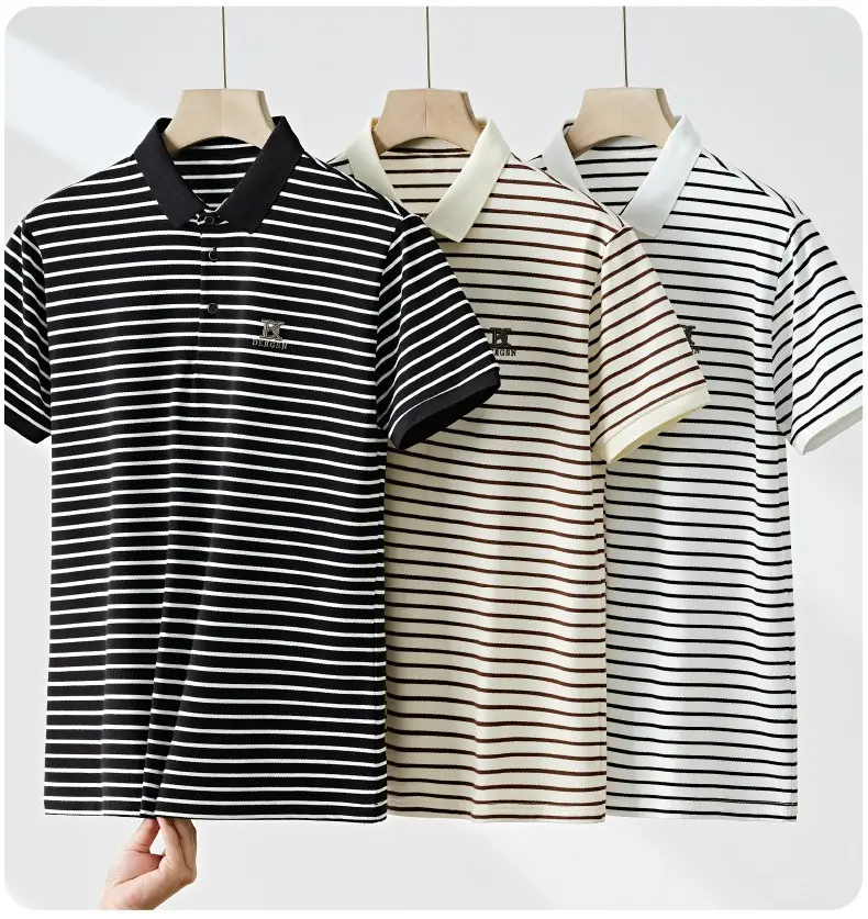 Men Striped Polo T-Shirt with Half Sleeve Lapel — feature 3