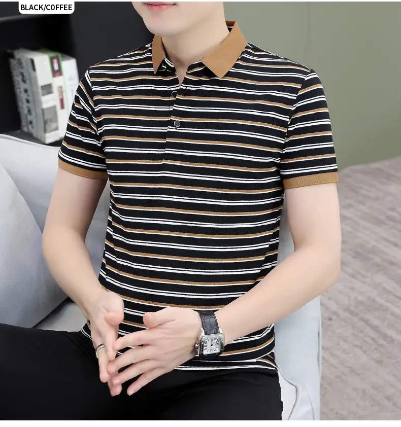 Men Striped Polo T-Shirt with Half Sleeve Lapel — feature 34