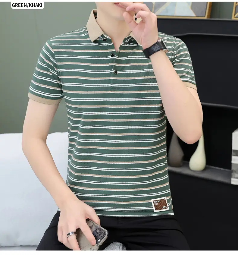 Men Striped Polo T-Shirt with Half Sleeve Lapel — feature 36