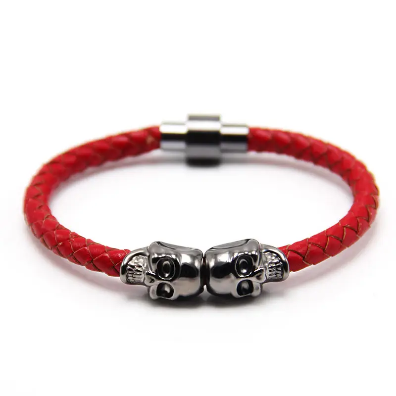 Men's Black Braided Skull Magnet Buckle Bracelet - Image 9