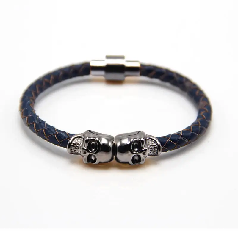 Men's Black Braided Skull Magnet Buckle Bracelet - Image 10