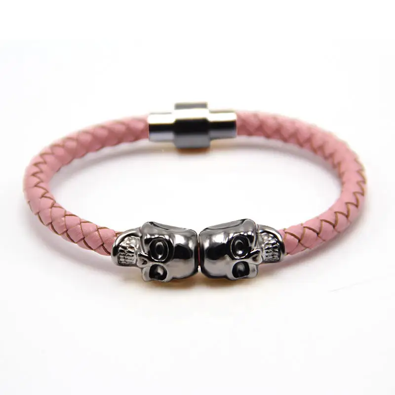 Men's Black Braided Skull Magnet Buckle Bracelet - Image 12