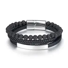 Men's Black Braided Skull Magnet Buckle Bracelet — feature 14