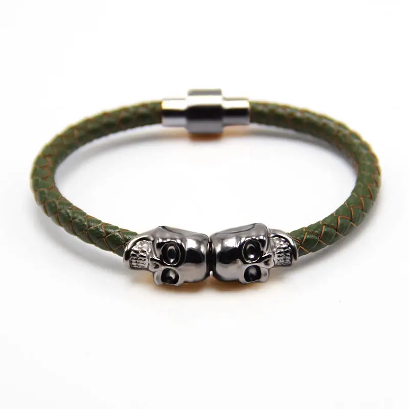 Men's Black Braided Skull Magnet Buckle Bracelet - Image 2