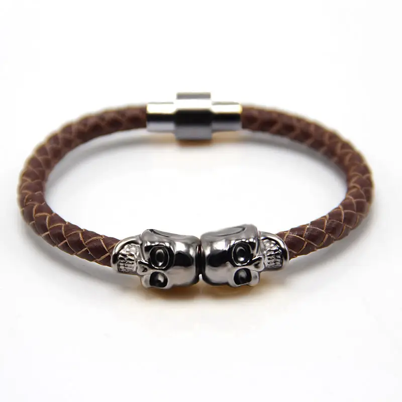 Men's Black Braided Skull Magnet Buckle Bracelet - Image 3