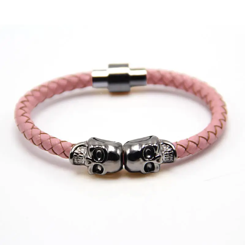 Men's Black Braided Skull Magnet Buckle Bracelet - Image 5