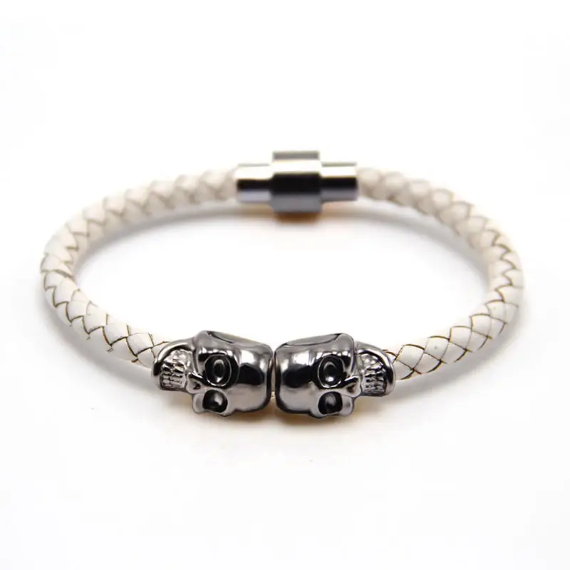 Men's Black Braided Skull Magnet Buckle Bracelet - Image 6