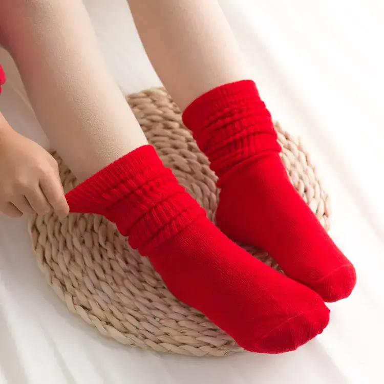 Red Cotton Girls Socks Sweat Absorbent - Image 20