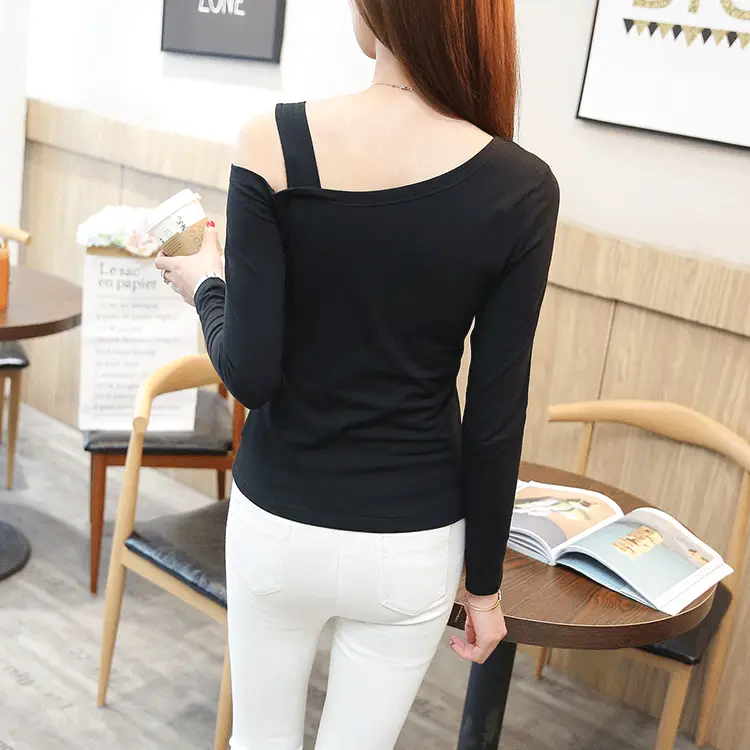 Women Cold Shoulder Long Sleeve Black T-Shirt Winter 247 - Image 8