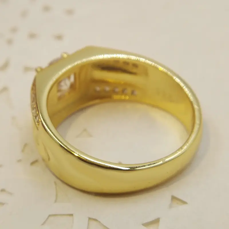 Gold Plated Men's Diamond Ring White Copper Fadeless Double Row - Image 6
