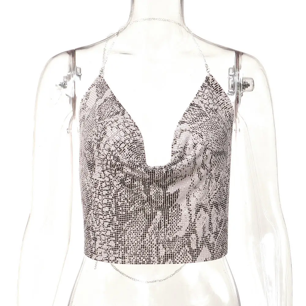 Golden Sequin Backless Halter Strap Top - Image 15