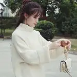 Women Knitted Half Turtleneck Dress Beige Mid-Length — feature 28
