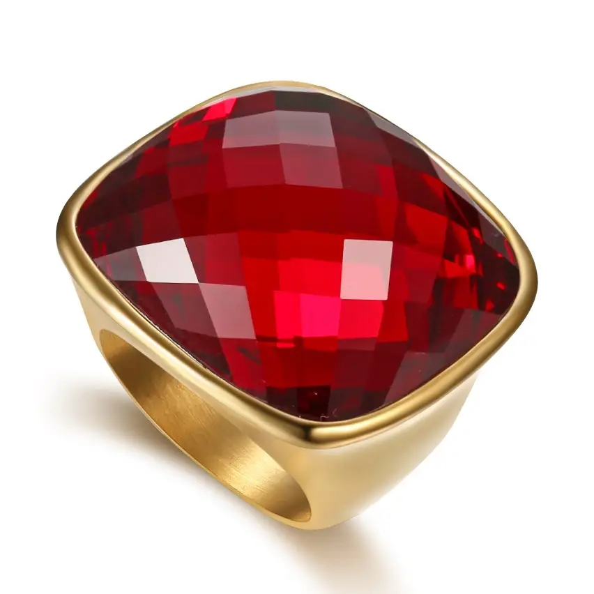 High-End Square Gemstone Stainless Steel Ring for Women - Image 2