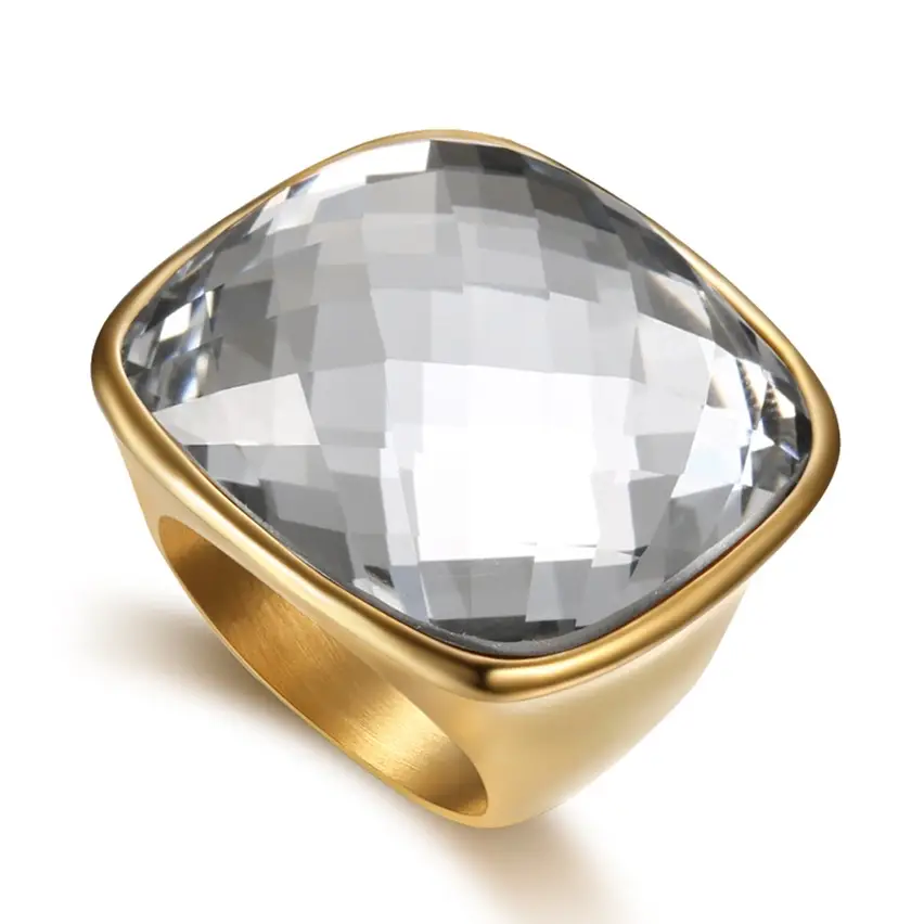 High-End Square Gemstone Stainless Steel Ring for Women - Image 4