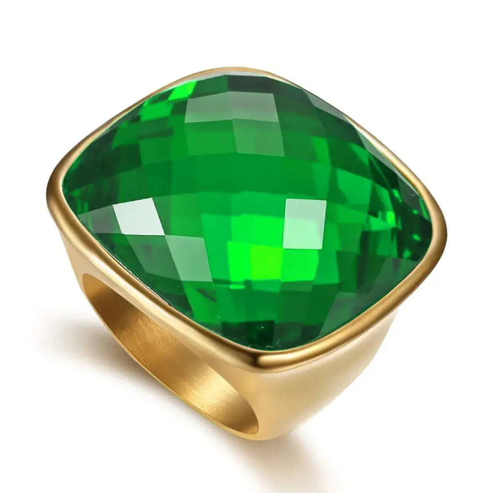 High-End Square Gemstone Stainless Steel Ring for Women - Image 7