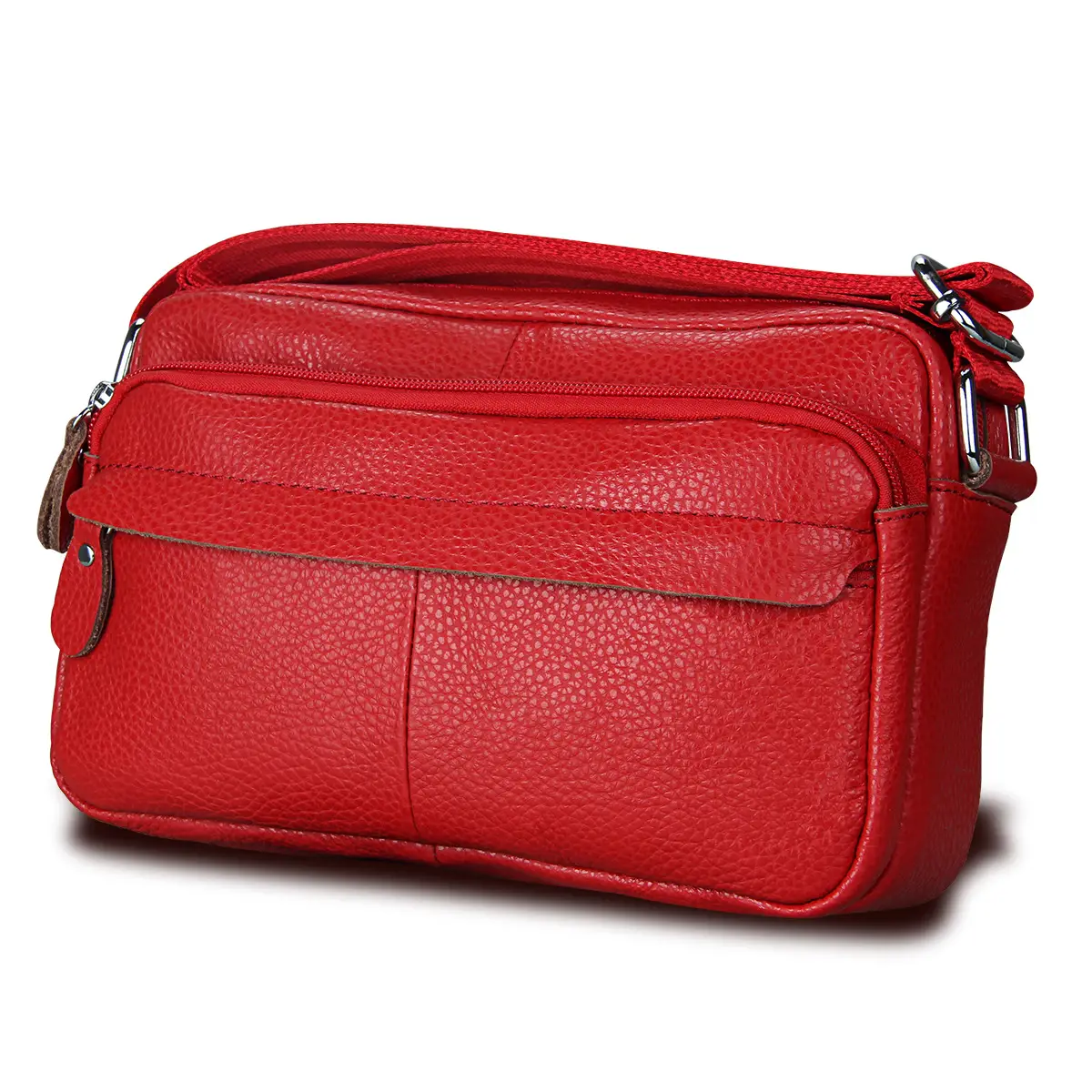 Red Korean Style Women's Messenger Bag with Zipper Compartment