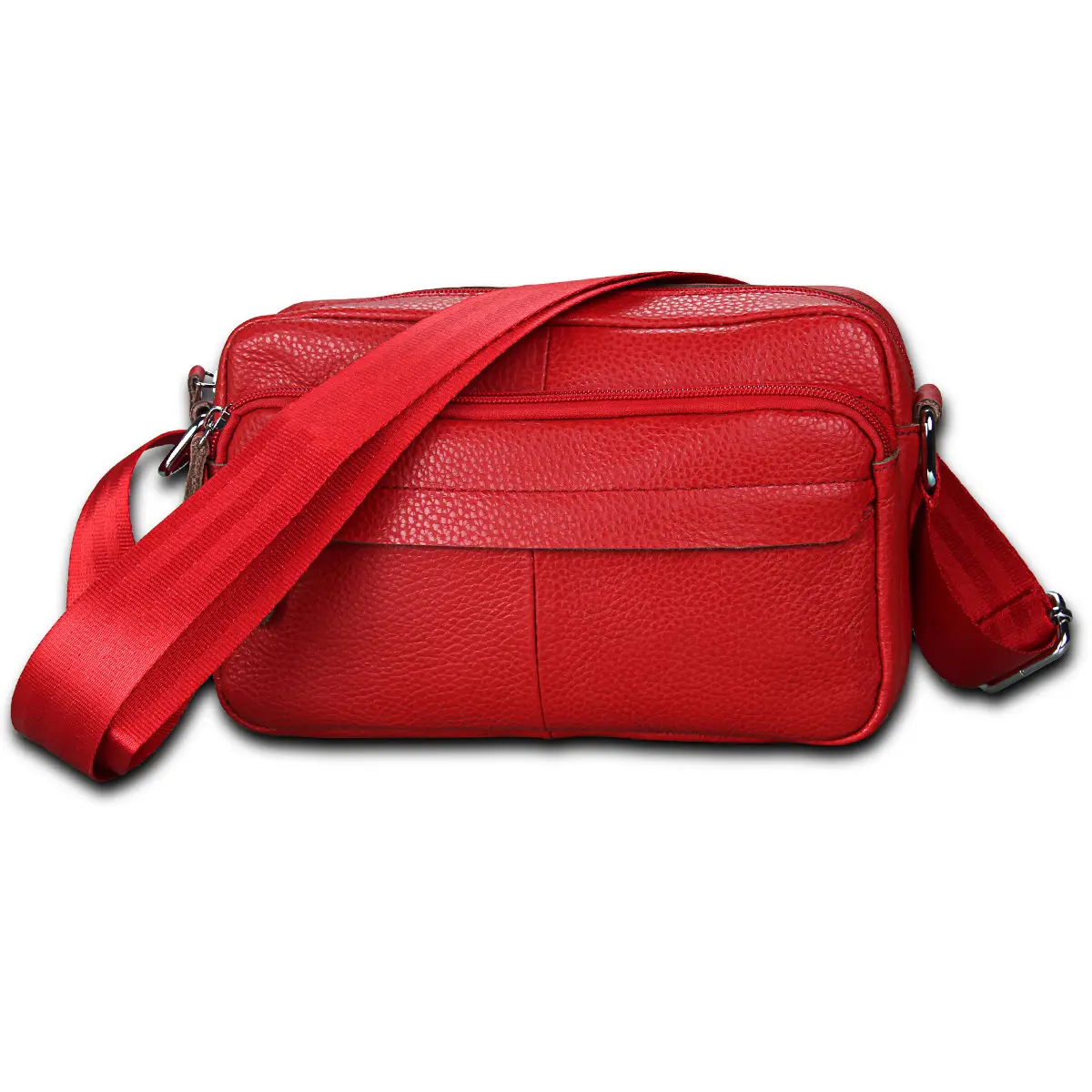Red Korean Style Women's Messenger Bag with Zipper Compartment