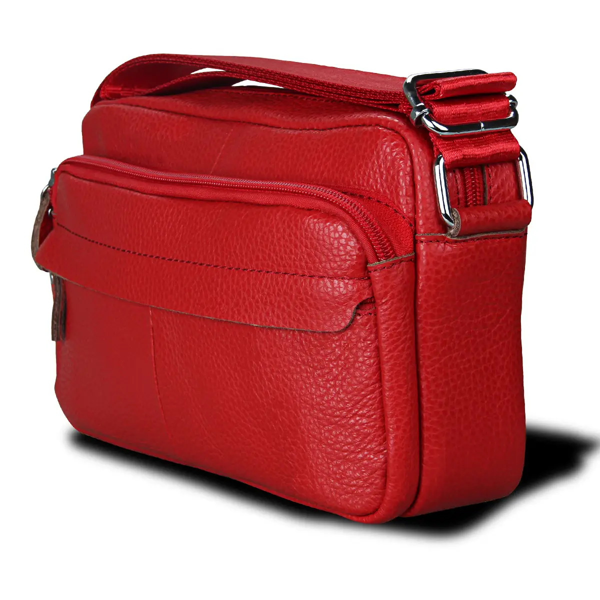 Red Korean Style Women's Messenger Bag with Zipper Compartment