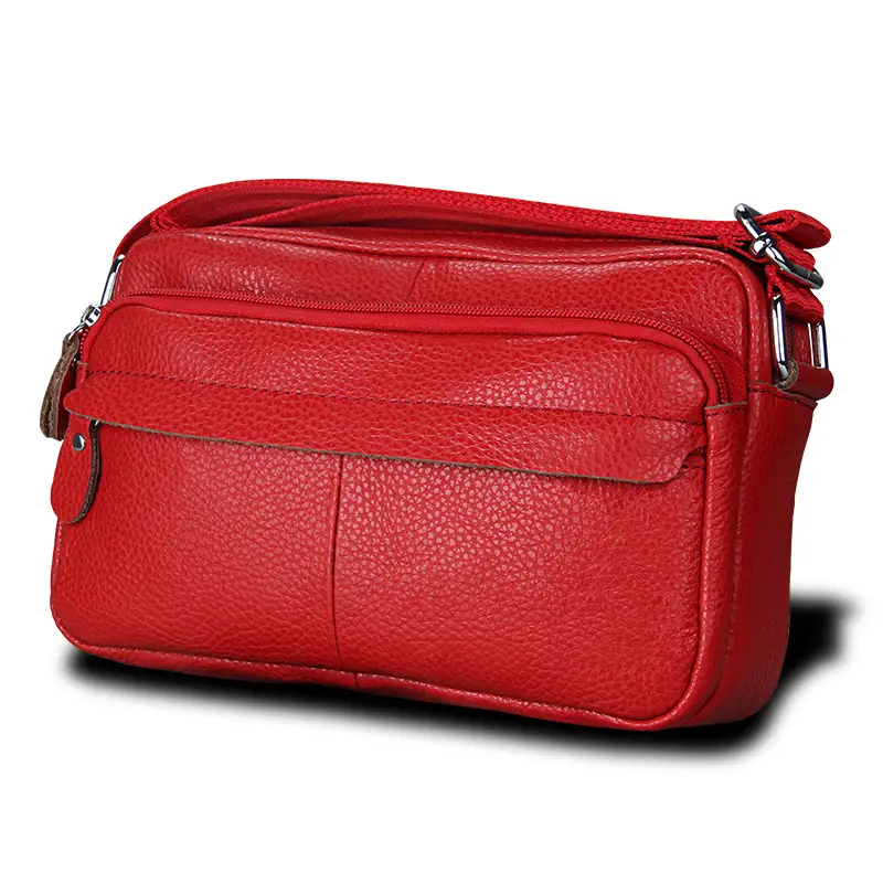 Red Korean Style Women's Messenger Bag with Zipper Compartment
