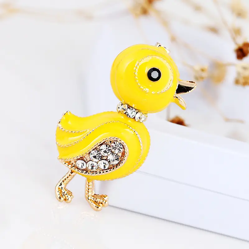 Yellow Little Duck Brooch with Rhinestone Design - Image 3