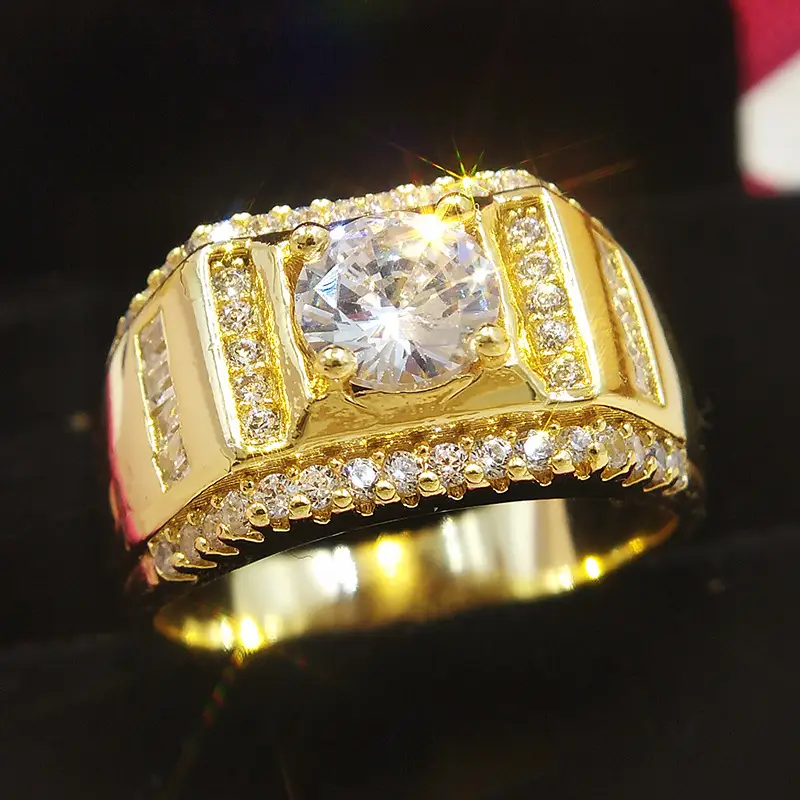 Golden Full Diamond Ring for Men with Micro Inlays - Image 3