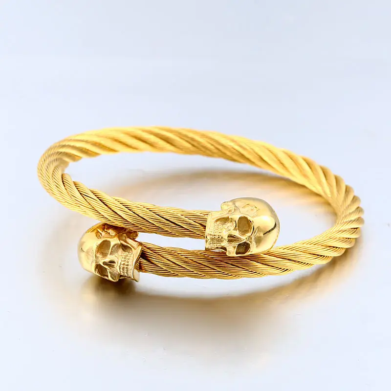 Stainless Steel Skull Wire Bracelet for Men - Image 7