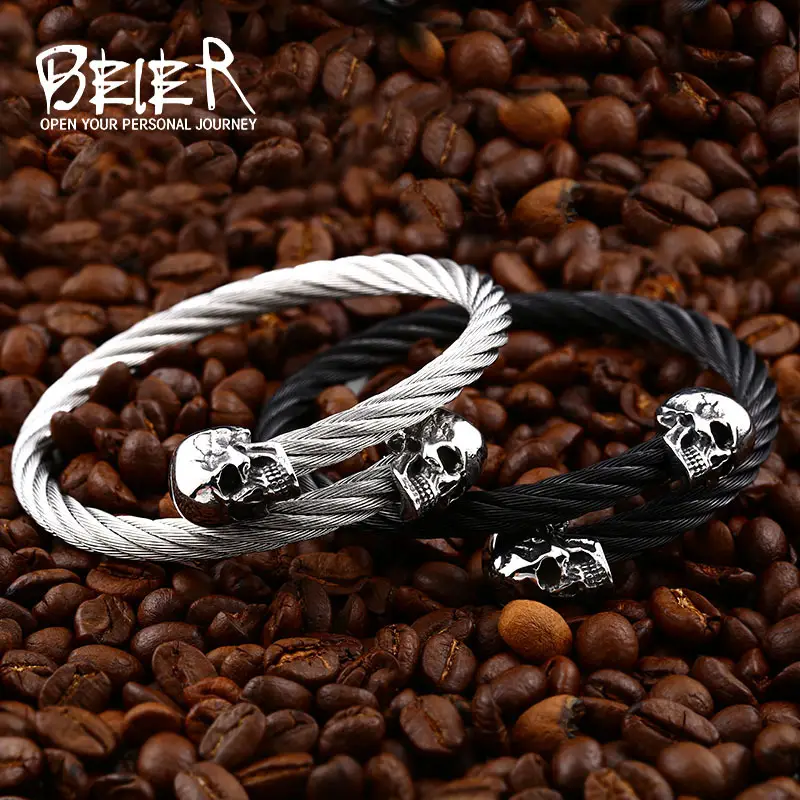 Stainless Steel Skull Wire Bracelet for Men - Image 8