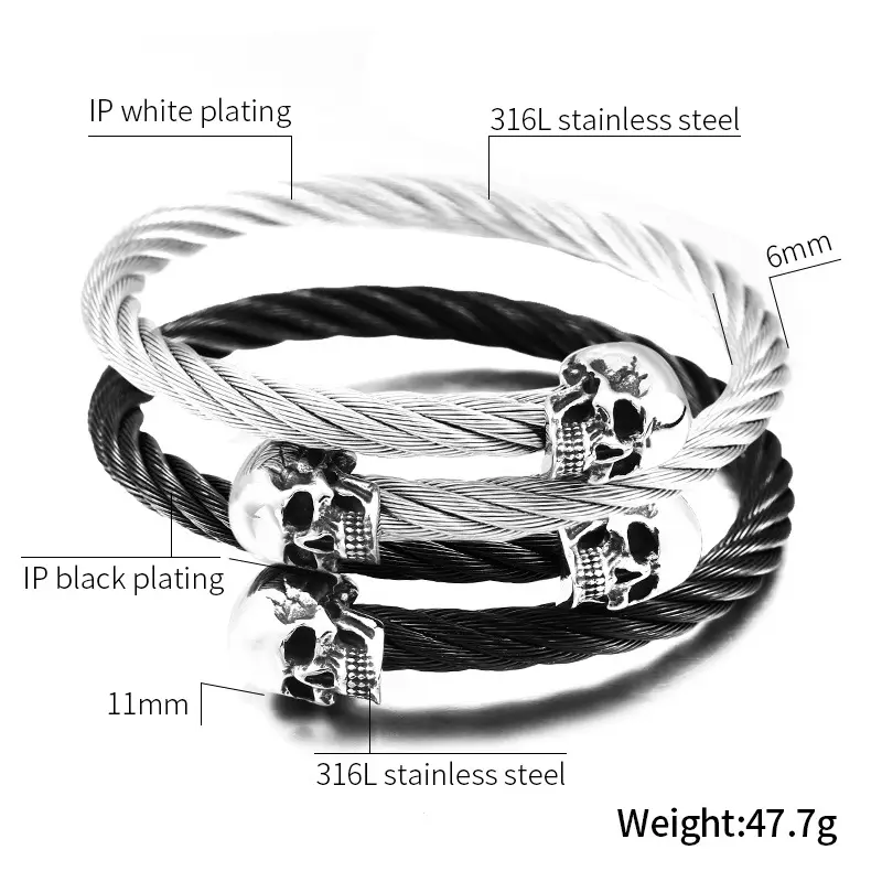 Stainless Steel Skull Wire Bracelet for Men - Image 9