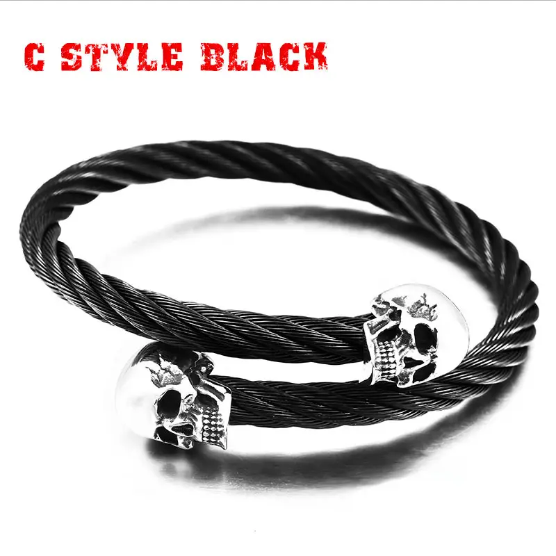 Stainless Steel Skull Wire Bracelet for Men - Image 2