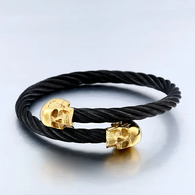 Stainless Steel Skull Wire Bracelet for Men - Image 4