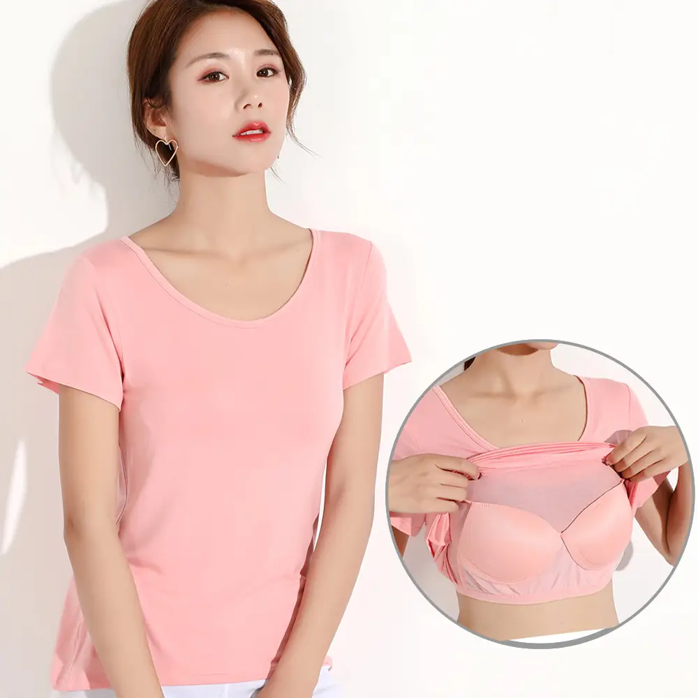 Women Pink Bra-Free T-Shirt with Chest Pad - Image 6
