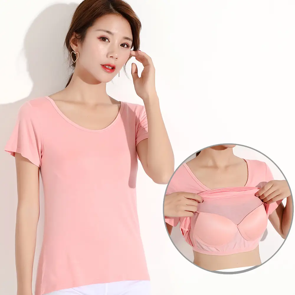Women Pink Bra-Free T-Shirt with Chest Pad - Image 7