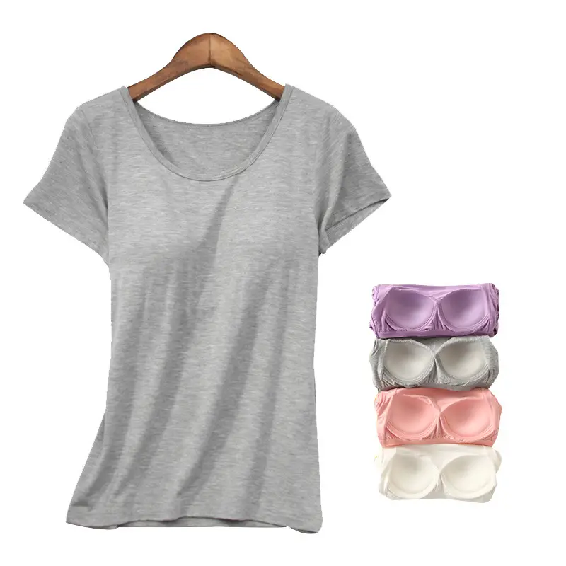 Women Pink Bra-Free T-Shirt with Chest Pad - Image 9